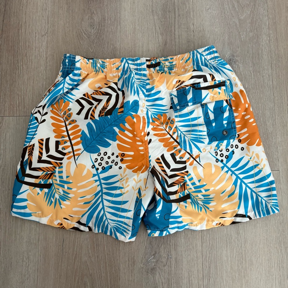 Boys Swim Trunks Shorts Large Blue Orange Cream 
Tropical Print Summer Swim Pool - Picture 4 of 13